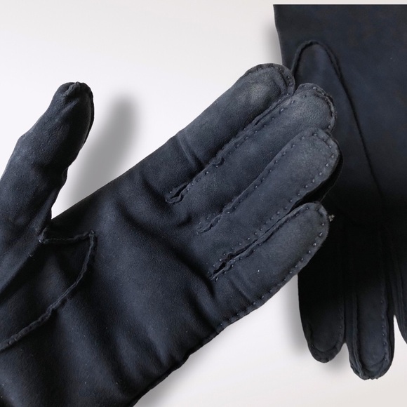 Vintage 70s Bloomingdale's Suede Gloves Navy Small - Picture 9 of 11